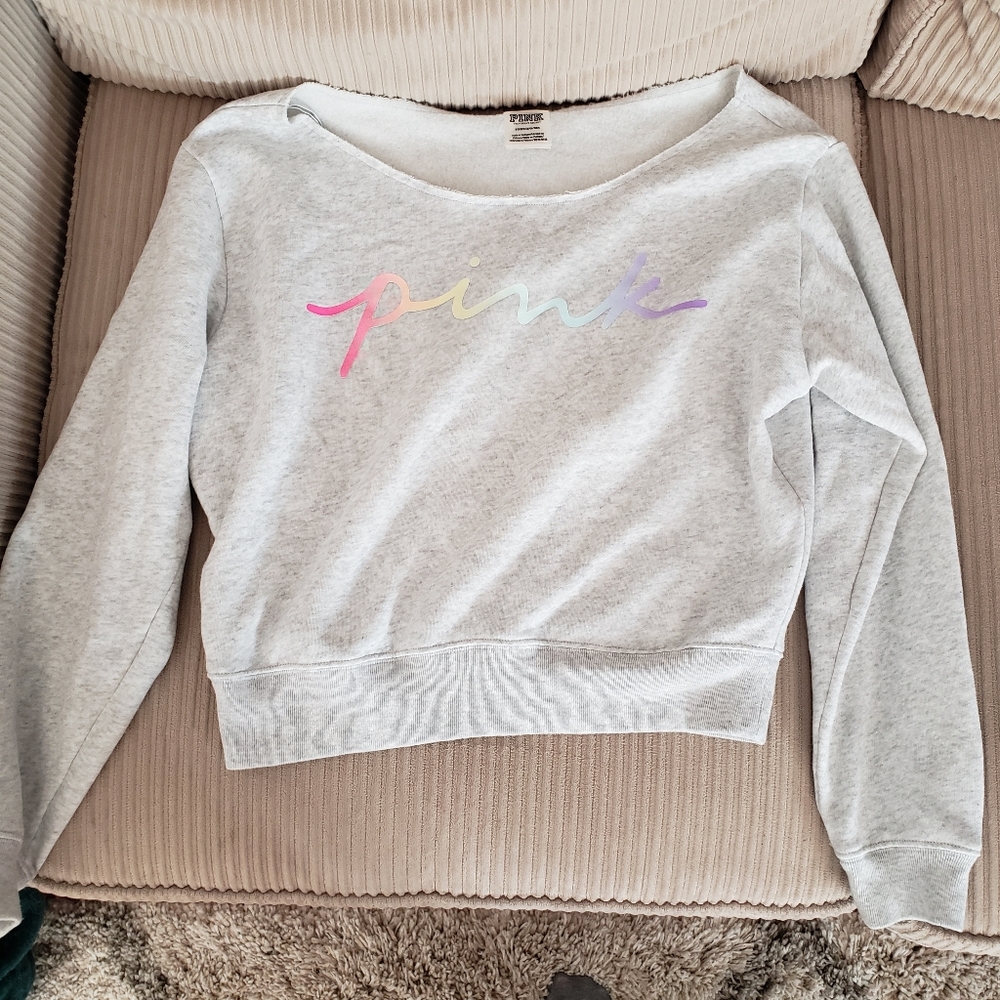 PINK Victoria's Secret Gray Sweater with Rainbow Logo